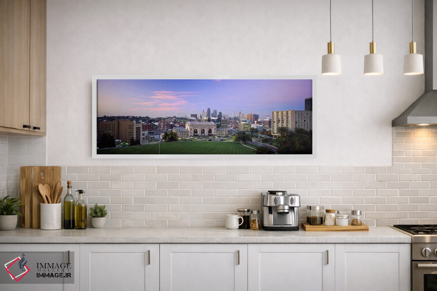 تابلو دکوراتیو Missouri, USA,نمای بالا از شهر، کانزاس سیتی، میسوری، آم… اثر پانورامیک ایمجز - D1W