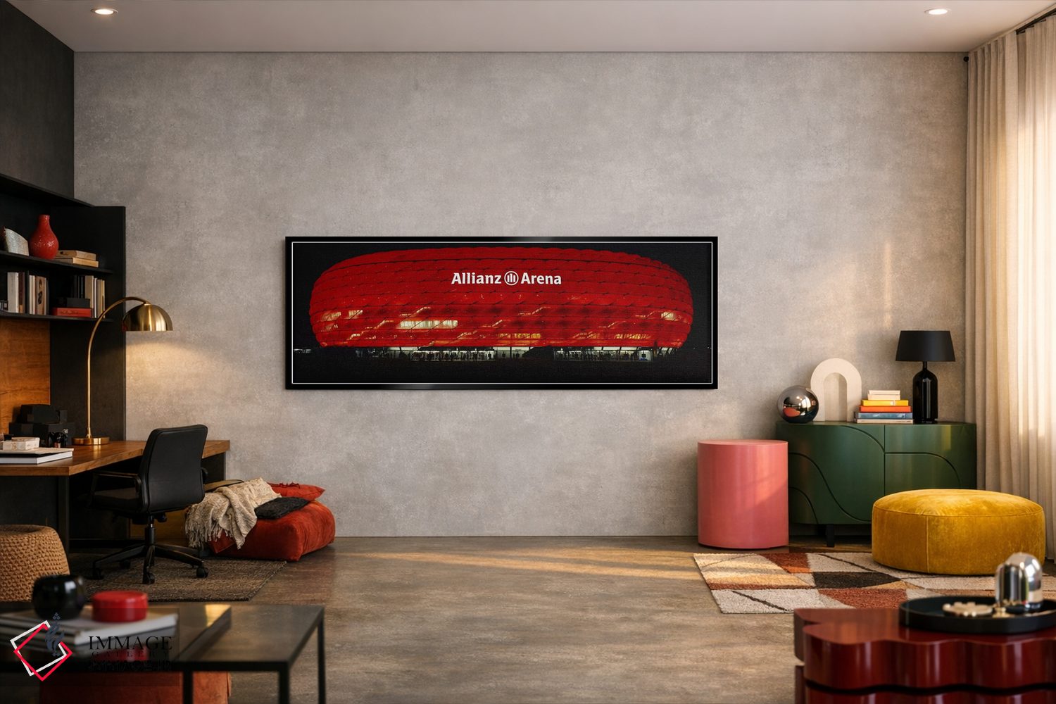 تابلو دکوراتیو Allianz Arena, Munich, Germany,ورزشگاه فوتبال روشن در ش… اثر پانورامیک ایمجز - D6B
