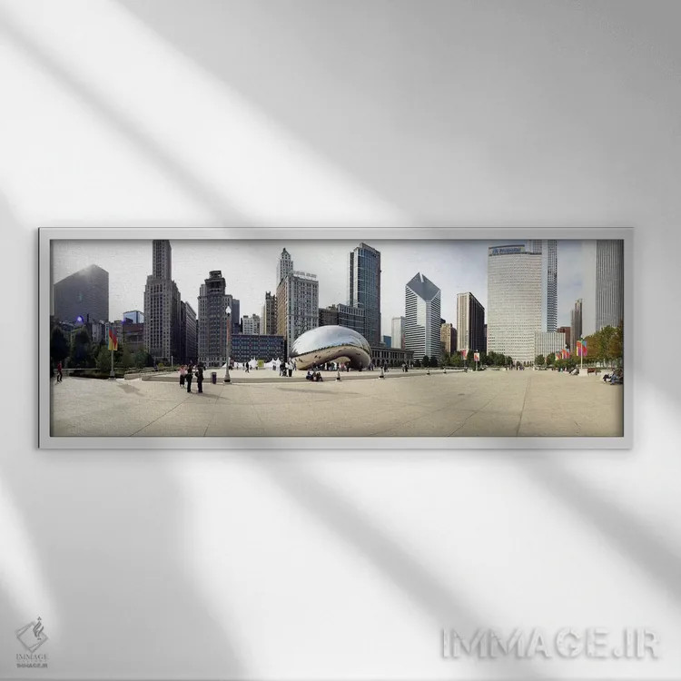 تابلو دکوراتیو Millennium Park, Chicago, Illinois, USA,ساختمان هایی در… اثر پانورامیک ایمجز - نمای قابدار سفید