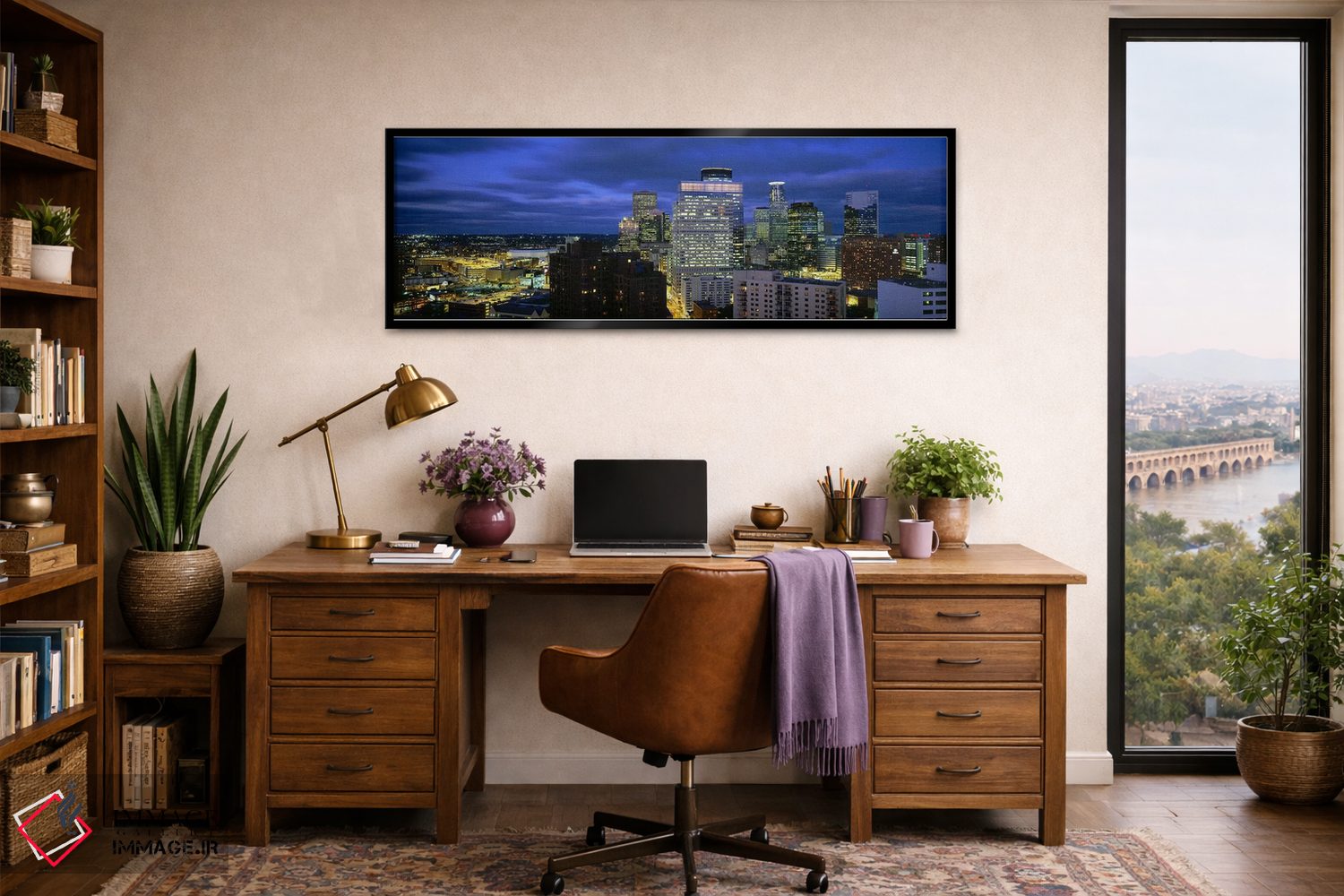 تابلو دکوراتیو Minnesota, USA,ساختمان هایی که هنگام غروب روشن شده اند… اثر پانورامیک ایمجز - D3B