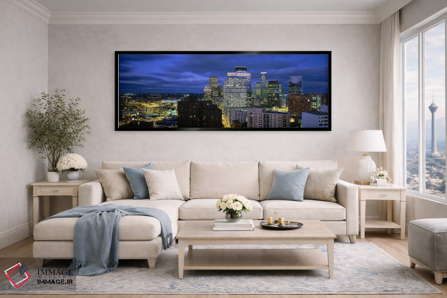تابلو دکوراتیو Minnesota, USA,ساختمان هایی که هنگام غروب روشن شده اند… اثر پانورامیک ایمجز - D6B