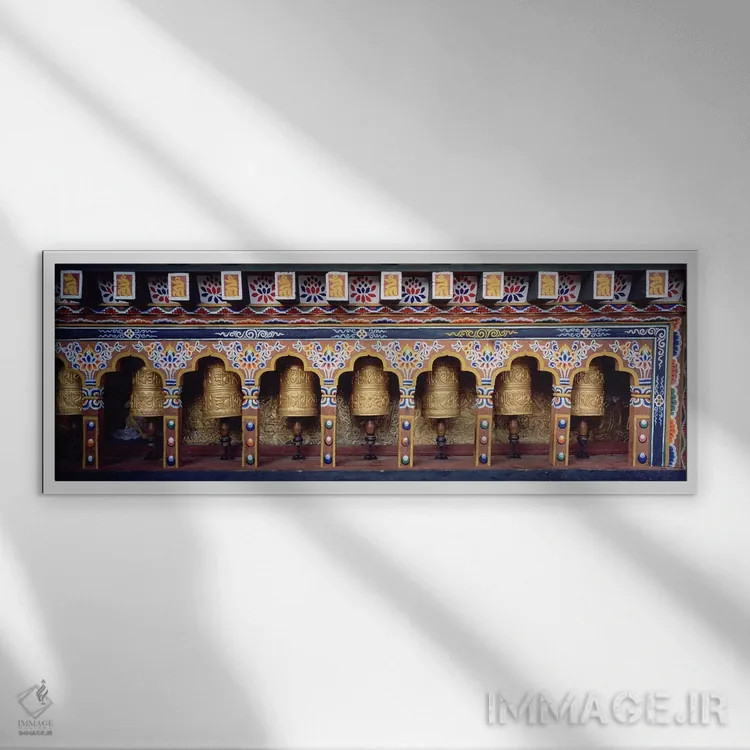 تابلو دکوراتیو Chimi Lhakhang, Punakha, Bhutan,چرخ های عبادت در معبد… اثر پانورامیک ایمجز - نمای قابدار سفید