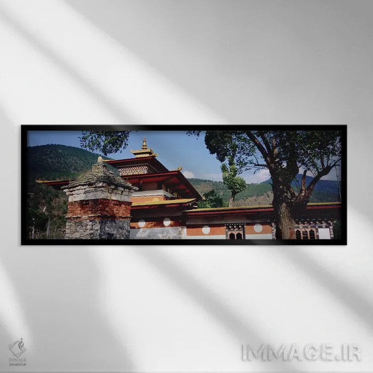تابلو دکوراتیو Chimi Lhakhang, Punakha, Bhutan,معبد در شهر، چیمی لهاکا… اثر پانورامیک ایمجز - نمای قابدار مشکی