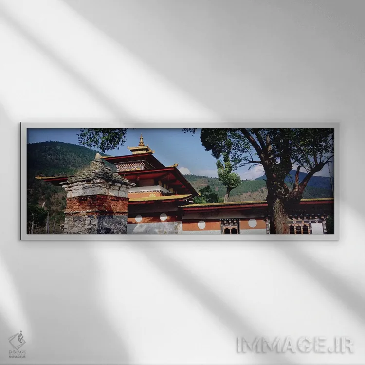 تابلو دکوراتیو Chimi Lhakhang, Punakha, Bhutan,معبد در شهر، چیمی لهاکا… اثر پانورامیک ایمجز - نمای قابدار سفید