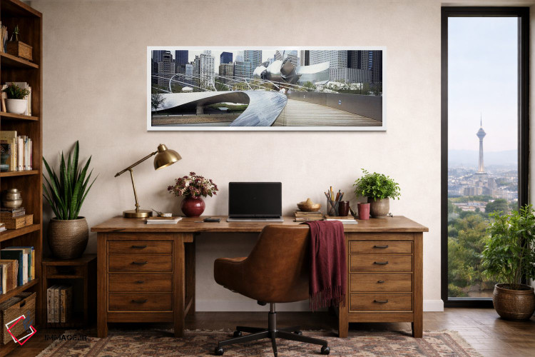 تابلو دکوراتیو Millennium Park, Chicago, Illinois, USA,پل عابر پیاده د… اثر پانورامیک ایمجز - D1W