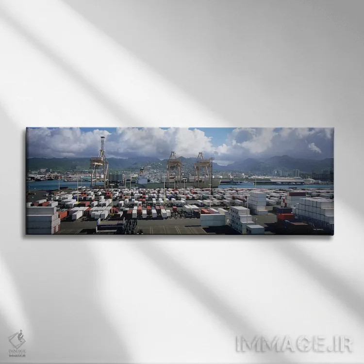 تابلو دکوراتیو Honolulu Harbor, Hawaii, USA,کانتینرها و جرثقیل ها در ب… اثر پانورامیک ایمجز - نمای روبهرو روی دیوار