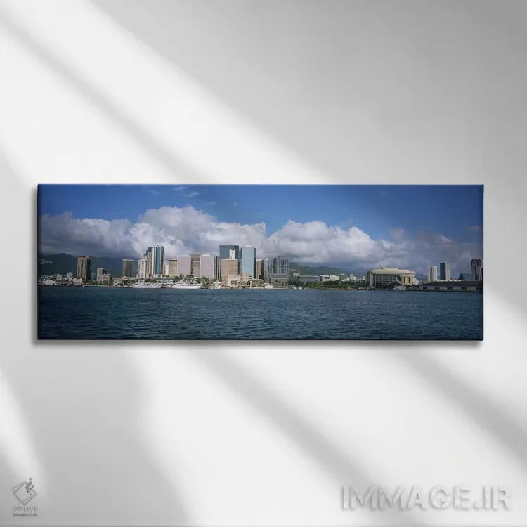 تابلو دکوراتیو Downtown, Honolulu, Hawaii, USA,ساختمان های کنار آب، مر… اثر پانورامیک ایمجز - نمای روبهرو روی دیوار