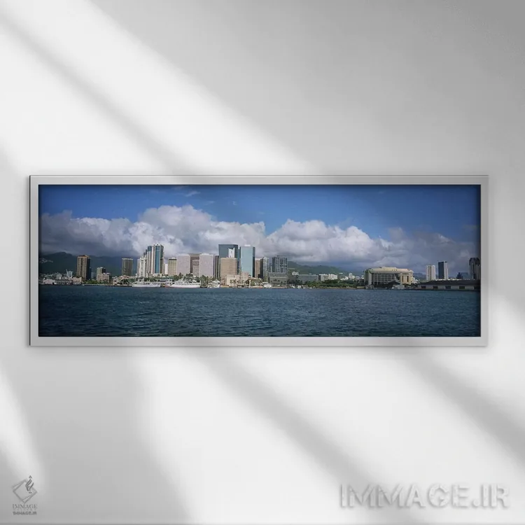 تابلو دکوراتیو Downtown, Honolulu, Hawaii, USA,ساختمان های کنار آب، مر… اثر پانورامیک ایمجز - نمای قابدار سفید