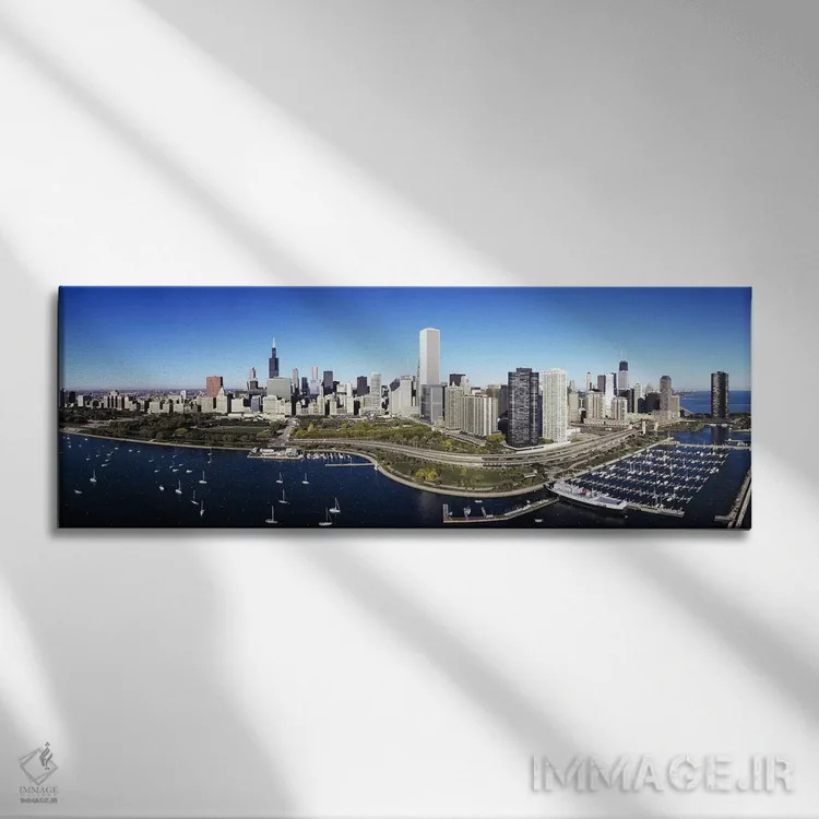 تابلو دکوراتیو Chicago, Illinois, USA,قایق های پهلوگرفته در بندر، شیکا… اثر پانورامیک ایمجز - نمای روبهرو روی دیوار