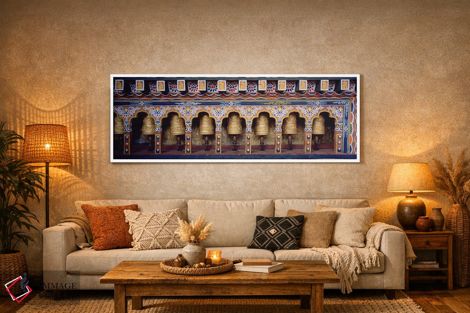 تابلو دکوراتیو Chimi Lhakhang, Punakha, Bhutan,چرخ های عبادت در معبد… اثر پانورامیک ایمجز - D5W