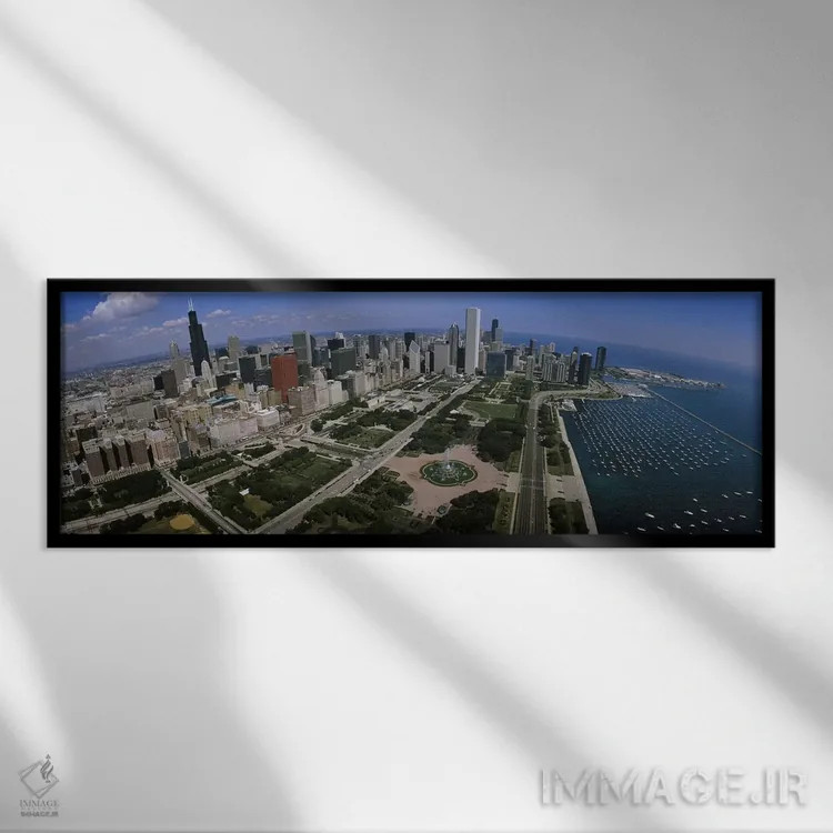 تابلو دکوراتیو Chicago, Illinois, USA,آسمان خراش ها در شهری در شیکاگو… اثر پانورامیک ایمجز - نمای قابدار مشکی