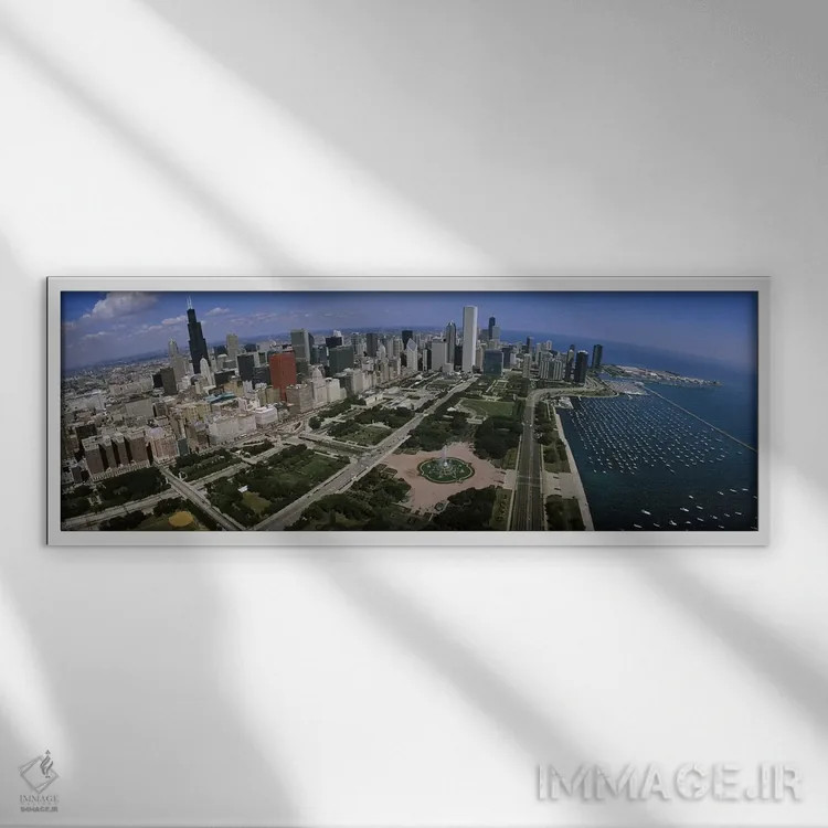 تابلو دکوراتیو Chicago, Illinois, USA,آسمان خراش ها در شهری در شیکاگو… اثر پانورامیک ایمجز - نمای قابدار سفید