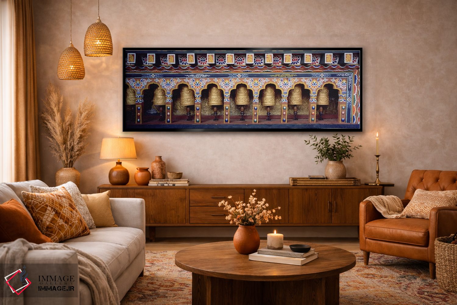 تابلو دکوراتیو Chimi Lhakhang, Punakha, Bhutan,چرخ های عبادت در معبد… اثر پانورامیک ایمجز - D6B