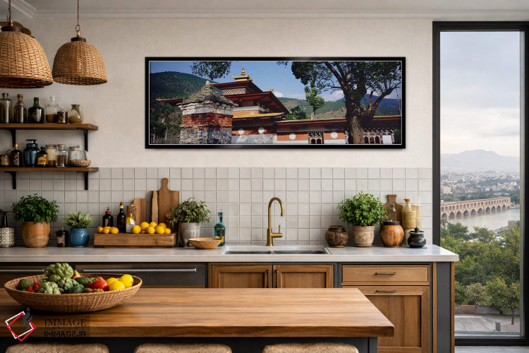 تابلو دکوراتیو Chimi Lhakhang, Punakha, Bhutan,معبد در شهر، چیمی لهاکا… اثر پانورامیک ایمجز - D4B