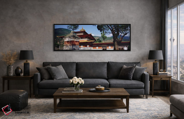 تابلو دکوراتیو Chimi Lhakhang, Punakha, Bhutan,معبد در شهر، چیمی لهاکا… اثر پانورامیک ایمجز - D6B