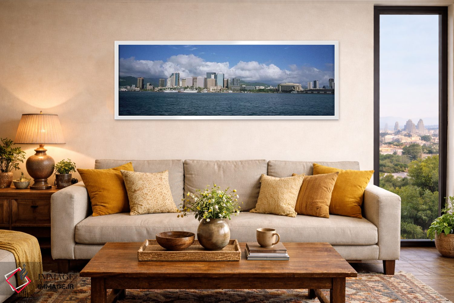 تابلو دکوراتیو Downtown, Honolulu, Hawaii, USA,ساختمان های کنار آب، مر… اثر پانورامیک ایمجز - D4W