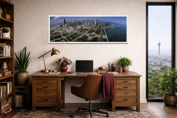 تابلو دکوراتیو Chicago, Illinois, USA,آسمان خراش ها در شهری در شیکاگو… اثر پانورامیک ایمجز - D1W