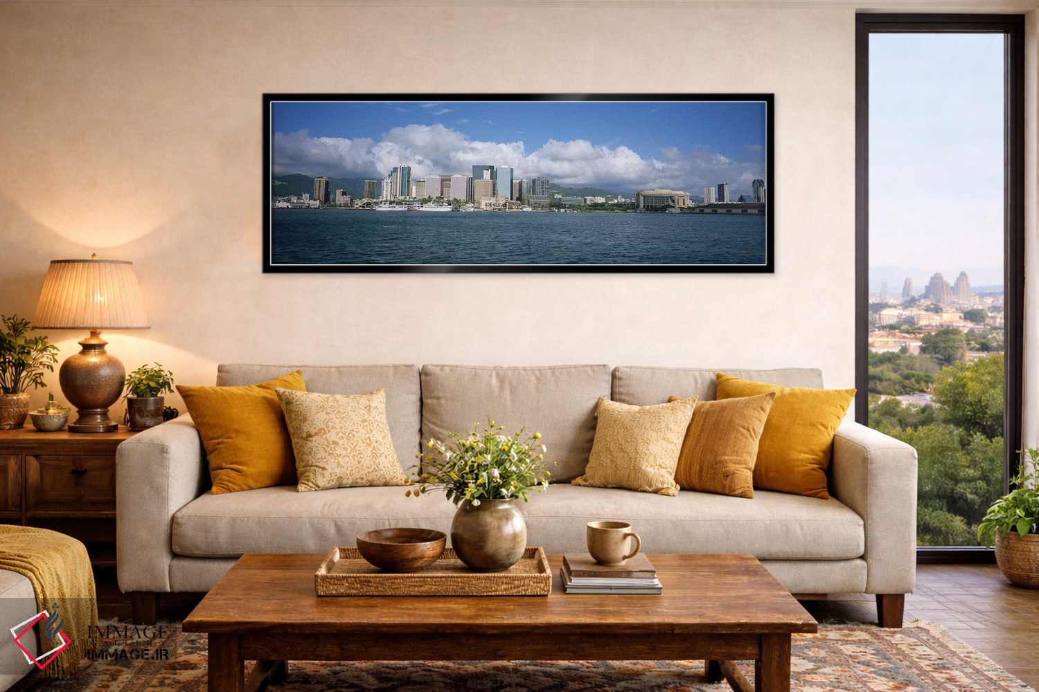 تابلو دکوراتیو Downtown, Honolulu, Hawaii, USA,ساختمان های کنار آب، مر… اثر پانورامیک ایمجز - D6B