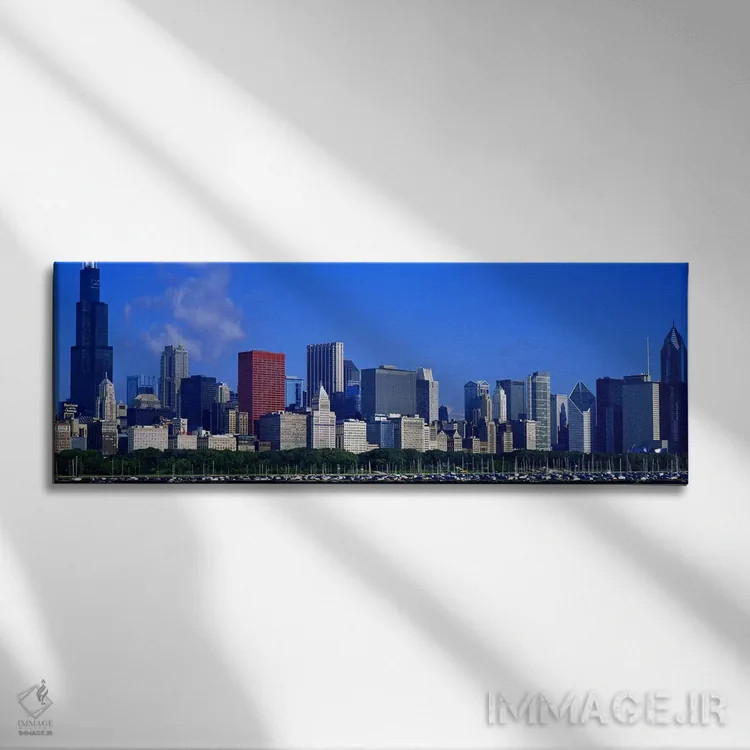 تابلو دکوراتیو Illinois, USA,آسمان خراش ها در شهر، شیکاگو، ایلینوی، ای… اثر پانورامیک ایمجز - نمای روبهرو روی دیوار