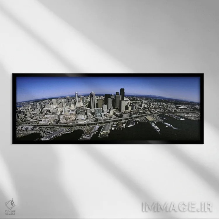 تابلو دکوراتیو Seattle, Washington State, USA,نمای هوایی از شهر سیاتل… اثر پانورامیک ایمجز - نمای قابدار مشکی