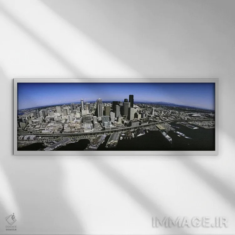 تابلو دکوراتیو Seattle, Washington State, USA,نمای هوایی از شهر سیاتل… اثر پانورامیک ایمجز - نمای قابدار سفید
