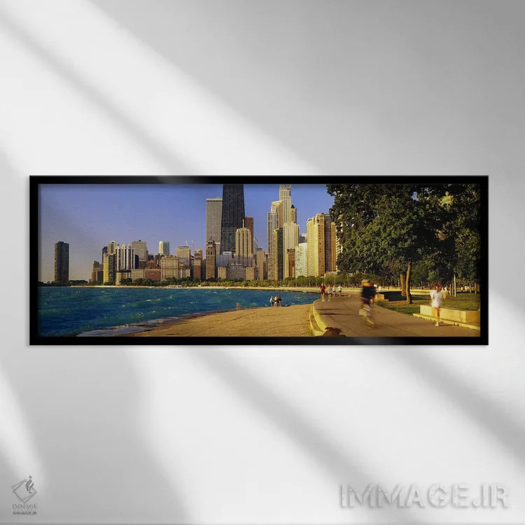 تابلو دکوراتیو Illinois, USA,گروهی از مردم در حال دویدن، شیکاگو، ایلین… اثر پانورامیک ایمجز - نمای قابدار مشکی