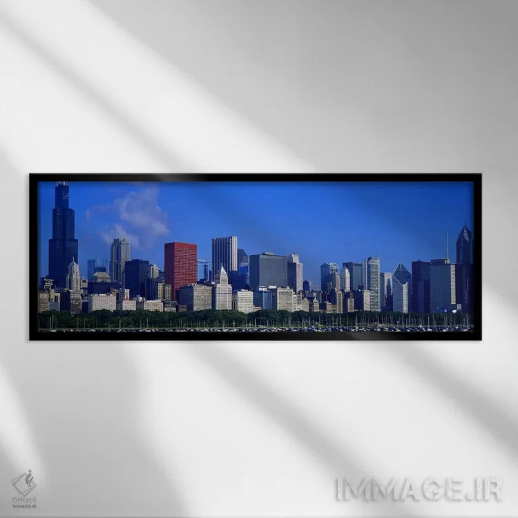 تابلو دکوراتیو Illinois, USA,آسمان خراش ها در شهر، شیکاگو، ایلینوی، ای… اثر پانورامیک ایمجز - نمای قابدار مشکی