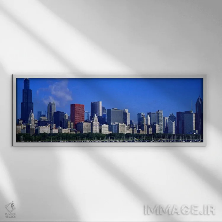 تابلو دکوراتیو Illinois, USA,آسمان خراش ها در شهر، شیکاگو، ایلینوی، ای… اثر پانورامیک ایمجز - نمای قابدار سفید