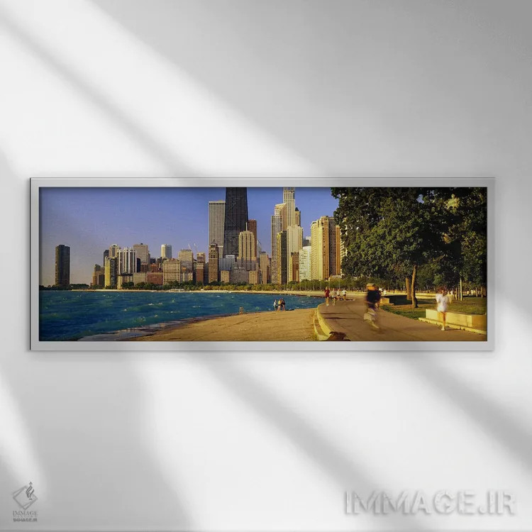 تابلو دکوراتیو Illinois, USA,گروهی از مردم در حال دویدن، شیکاگو، ایلین… اثر پانورامیک ایمجز - نمای قابدار سفید