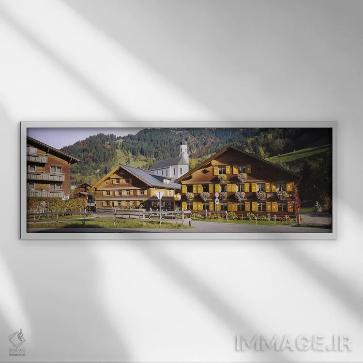 تابلو دکوراتیو Bregenzerwald, Vorarlberg, Austria,کلیسا در روستا، برگن… اثر پانورامیک ایمجز - نمای قابدار سفید