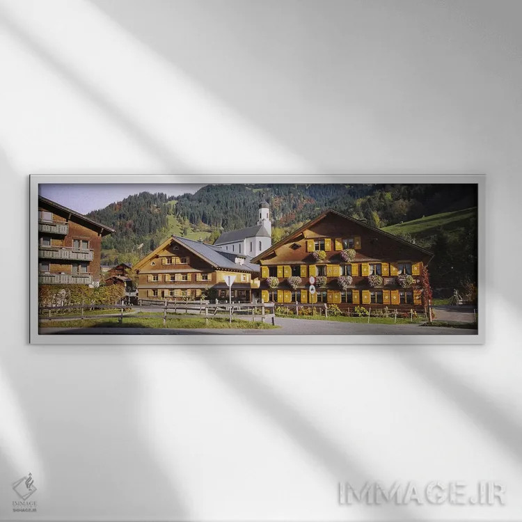 تابلو دکوراتیو Bregenzerwald, Vorarlberg, Austria,کلیسا در روستا، برگن… اثر پانورامیک ایمجز - نمای قابدار سفید