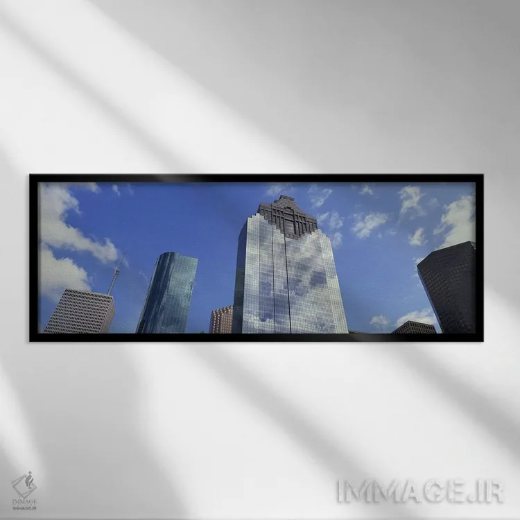تابلو دکوراتیو Houston, Texas, USA,نمای زاویه پایین از ساختمان های ادا… اثر پانورامیک ایمجز - نمای قابدار مشکی