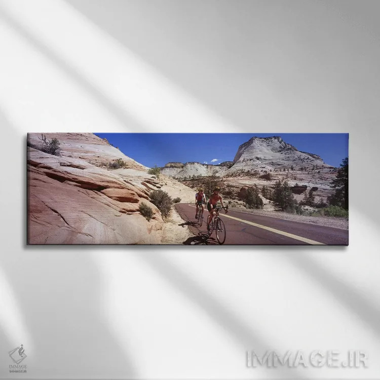 تابلو دکوراتیو Zion National Park, Utah, USA,دو نفر در حال دوچرخه سوار… اثر پانورامیک ایمجز - نمای روبهرو روی دیوار