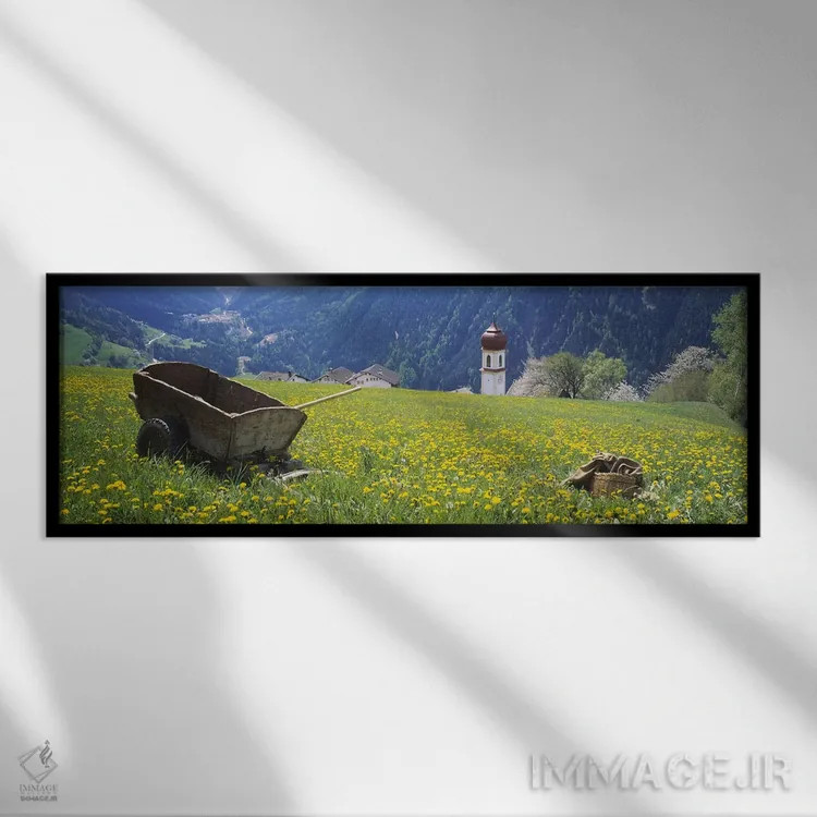 تابلو دکوراتیو Tyrol, Austria,فرغون در یک مزرعه، تیرول، اتریش اثر پانورامیک ایمجز - نمای قابدار مشکی