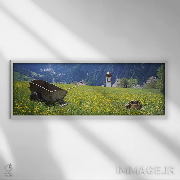 تابلو دکوراتیو Tyrol, Austria,فرغون در یک مزرعه، تیرول، اتریش اثر پانورامیک ایمجز - نمای قابدار سفید