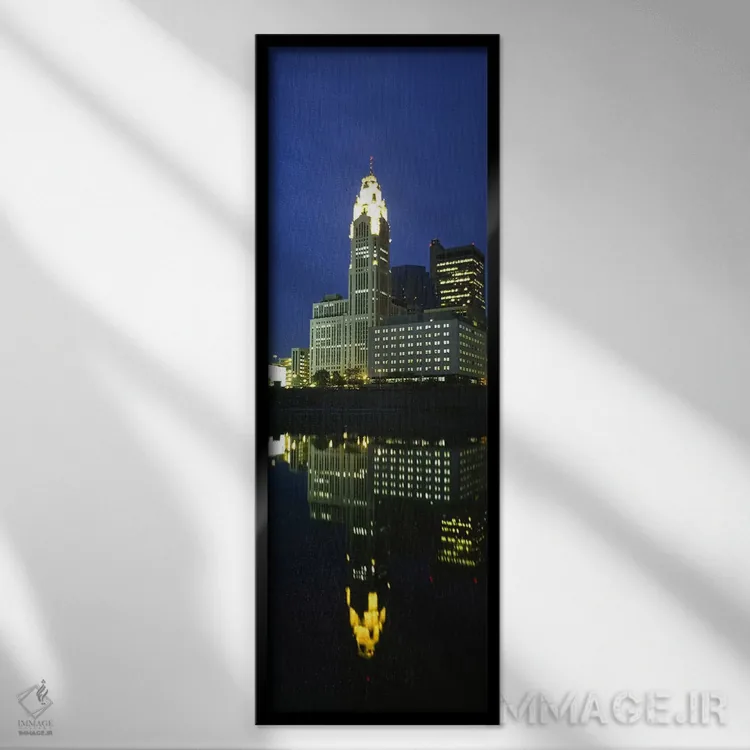 تابلو دکوراتیو Scioto River, Columbus, Ohio, USA,ساختمان های روشن شهر… اثر پانورامیک ایمجز - نمای قابدار مشکی