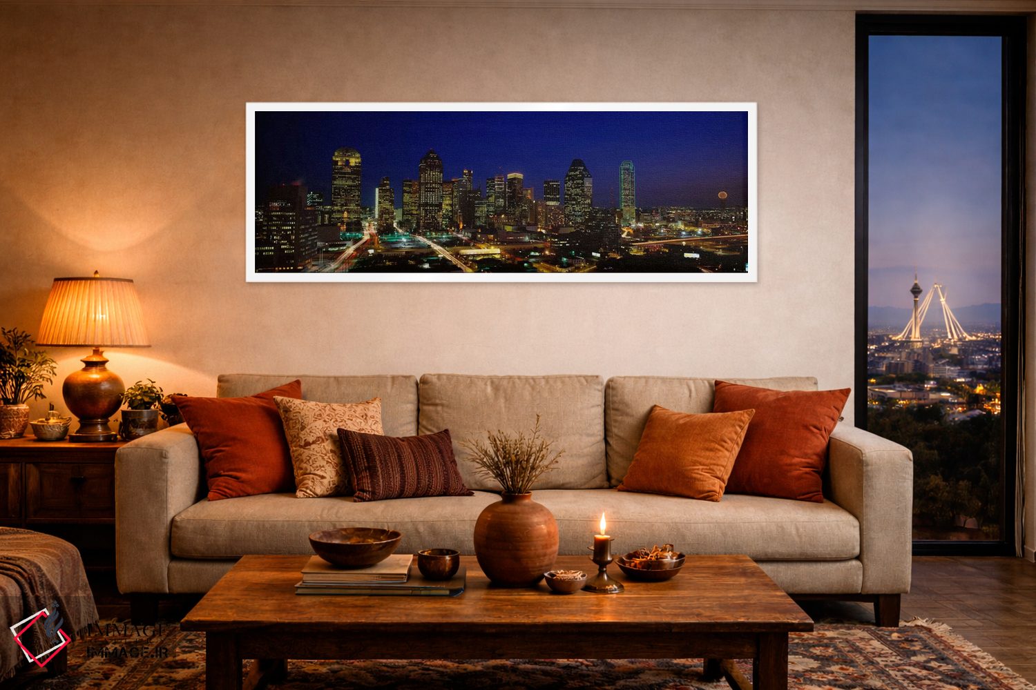 تابلو دکوراتیو Dallas, Texas, USA,ساختمان های شهر که شب هنگام روشن اند… اثر پانورامیک ایمجز - D4W