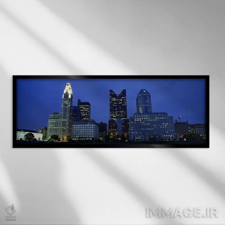 تابلو دکوراتیو Columbus, Ohio, USA,نمای زاویه پایین از ساختمان های روش… اثر پانورامیک ایمجز - نمای قابدار مشکی