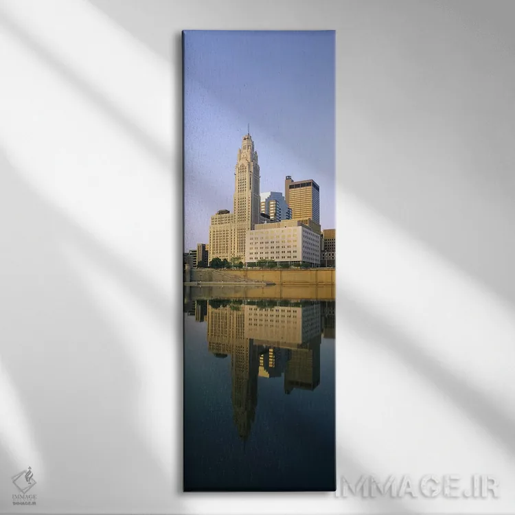 تابلو دکوراتیو Scioto River, Columbus, Ohio, USA,انعکاس ساختمان ها در… اثر پانورامیک ایمجز - نمای روبهرو روی دیوار