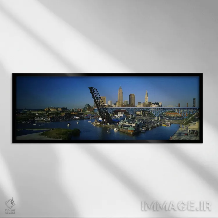 تابلو دکوراتیو Cleveland, Ohio, USA,نمای بالا از قایق ها در رودخانه، ک… اثر پانورامیک ایمجز - نمای قابدار مشکی