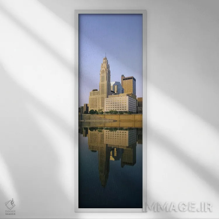 تابلو دکوراتیو Scioto River, Columbus, Ohio, USA,انعکاس ساختمان ها در… اثر پانورامیک ایمجز - نمای قابدار سفید