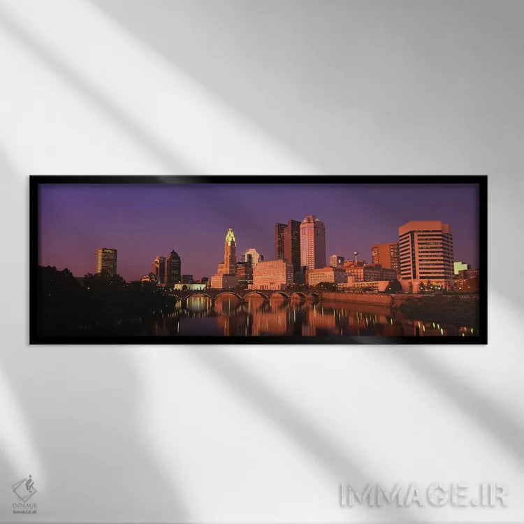 تابلو دکوراتیو Columbus, Ohio, USA,ساختمان ها در کنار آب، کلمبوس، اوها… اثر پانورامیک ایمجز - نمای قابدار مشکی