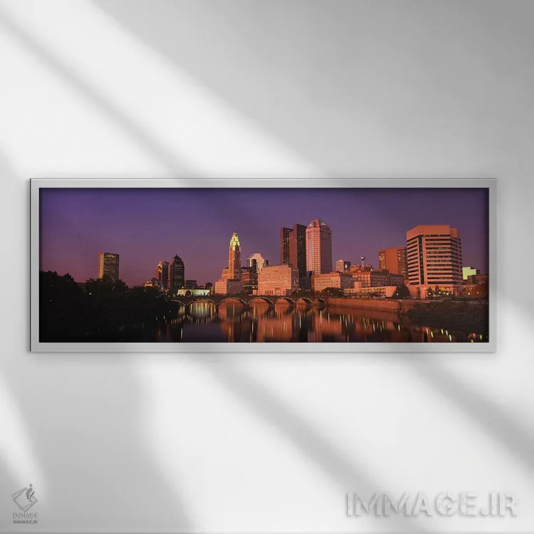 تابلو دکوراتیو Columbus, Ohio, USA,ساختمان ها در کنار آب، کلمبوس، اوها… اثر پانورامیک ایمجز - نمای قابدار سفید
