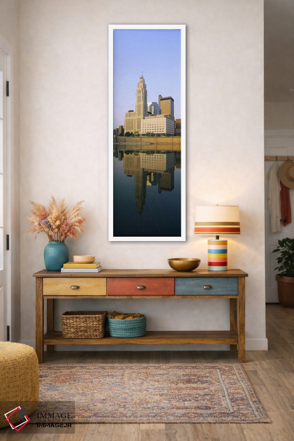 تابلو دکوراتیو Scioto River, Columbus, Ohio, USA,انعکاس ساختمان ها در… اثر پانورامیک ایمجز - D1W