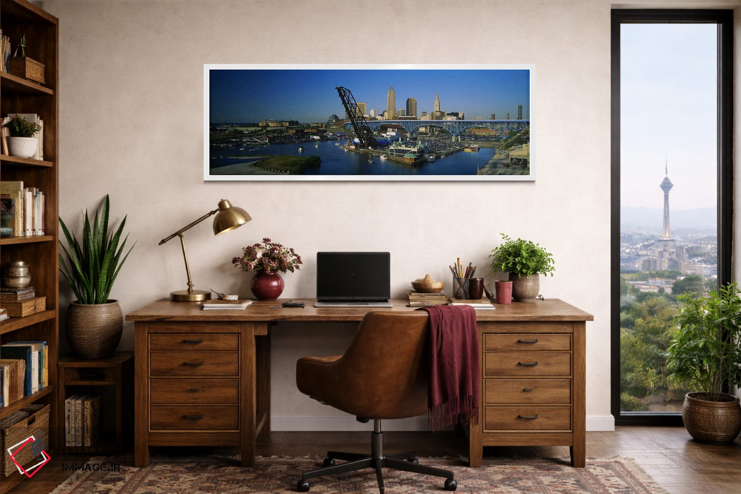 تابلو دکوراتیو Cleveland, Ohio, USA,نمای بالا از قایق ها در رودخانه، ک… اثر پانورامیک ایمجز - D1W