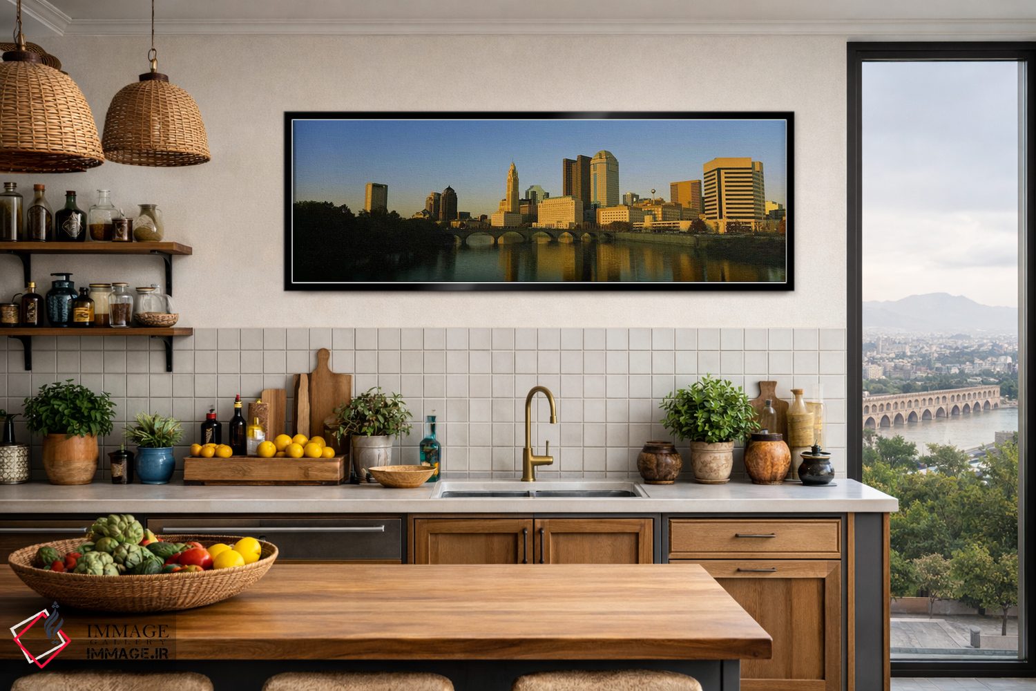 تابلو دکوراتیو Columbus, Ohio, USA,نمای بالا از ساختمان ها در کنار آب… اثر پانورامیک ایمجز - D4B