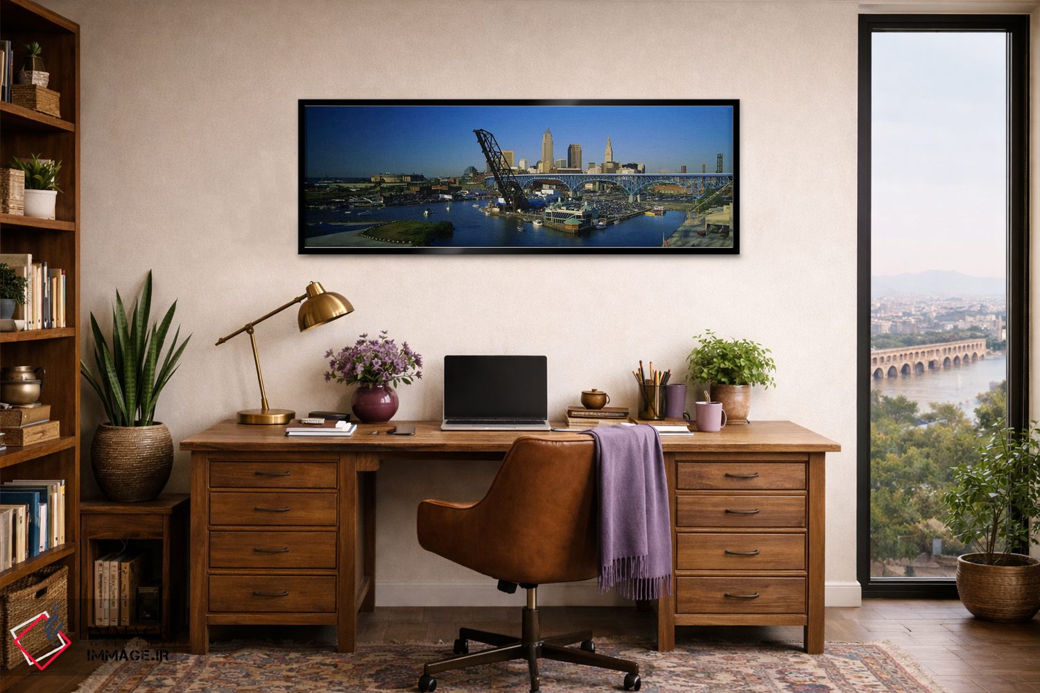 تابلو دکوراتیو Cleveland, Ohio, USA,نمای بالا از قایق ها در رودخانه، ک… اثر پانورامیک ایمجز - D3B