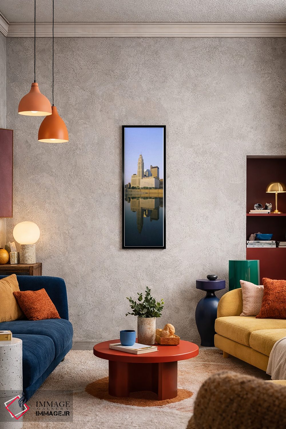 تابلو دکوراتیو Scioto River, Columbus, Ohio, USA,انعکاس ساختمان ها در… اثر پانورامیک ایمجز - D4B