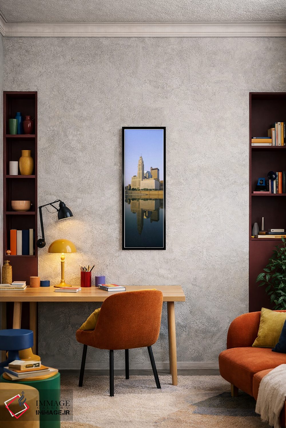 تابلو دکوراتیو Scioto River, Columbus, Ohio, USA,انعکاس ساختمان ها در… اثر پانورامیک ایمجز - D5B