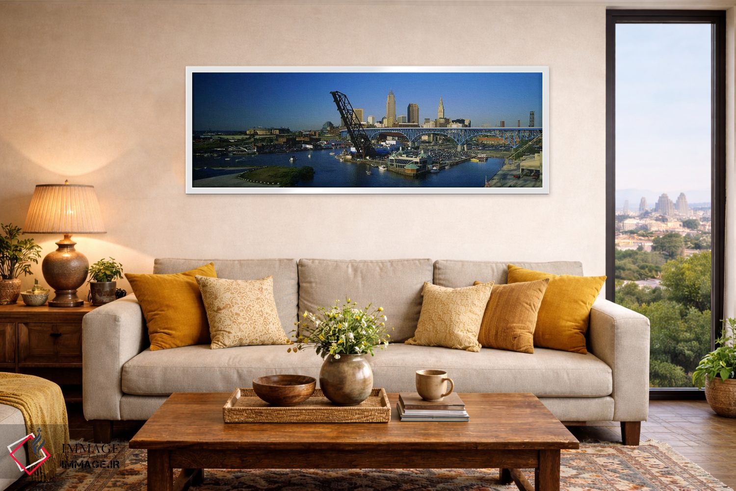 تابلو دکوراتیو Cleveland, Ohio, USA,نمای بالا از قایق ها در رودخانه، ک… اثر پانورامیک ایمجز - D5W